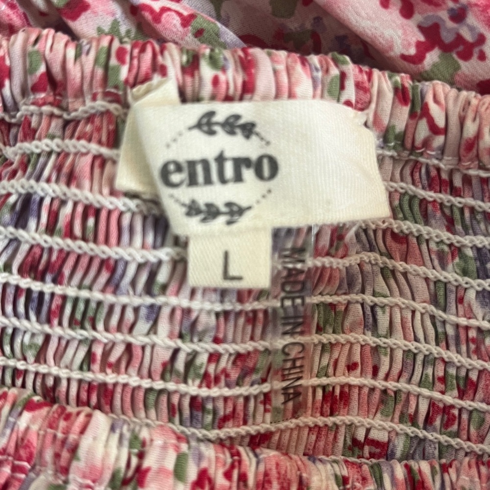 Entro Julia Pink Floral Tiered Maxi Dress Milkmaid Smocked Babydoll Size Large - Picture 2 of 4